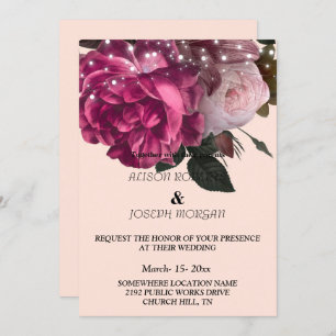 String Lights Burgundy Flowers Wedding Invitation
