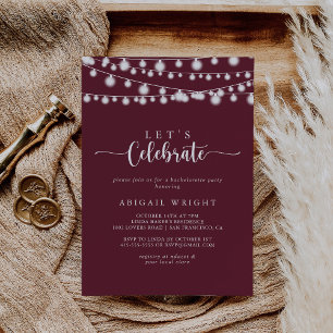 String Lights Burgundy Let's Celebrate Party   Invitation