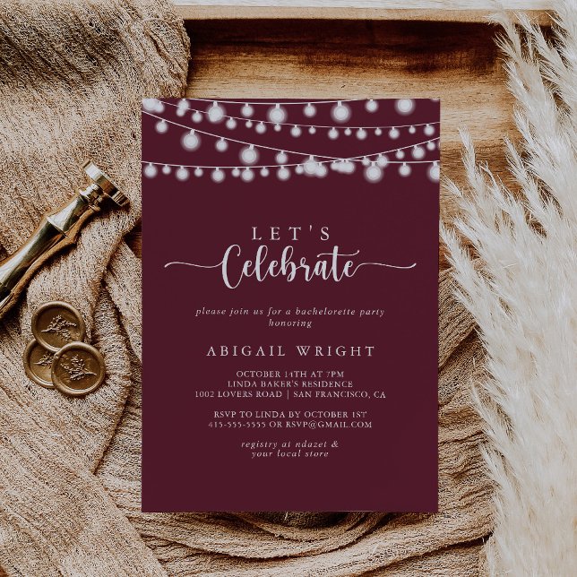 String Lights Burgundy Let's Celebrate Party   Invitation (Creator Uploaded)