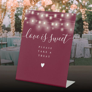 String Lights Burgundy Love Is Sweet Favour Pedestal Sign