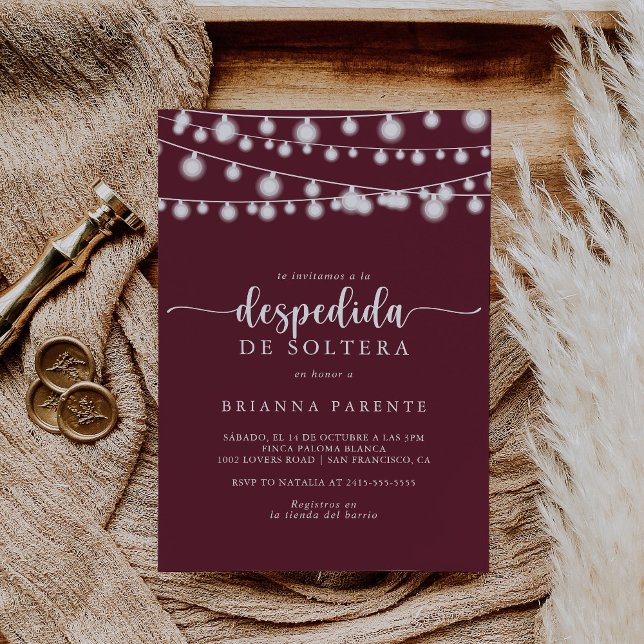 String Lights Burgundy Spanish Bridal Shower  Invitation (Creator Uploaded)