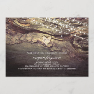 String Lights Carved Heart Rustic Bridal Shower Invitation