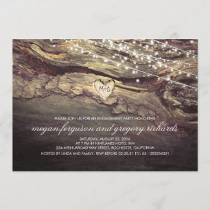 String Lights Carved Heart Rustic Engagement Party Invitation