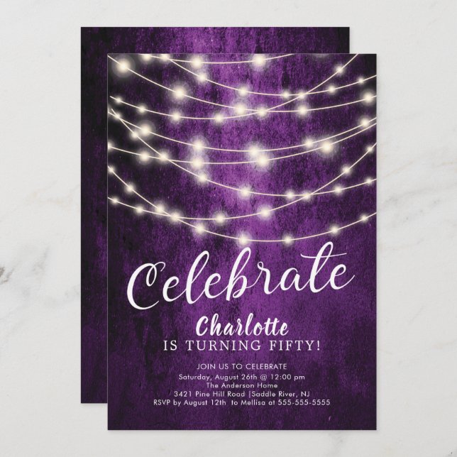 String Lights Celebrate Birthday Invitation (Front/Back)