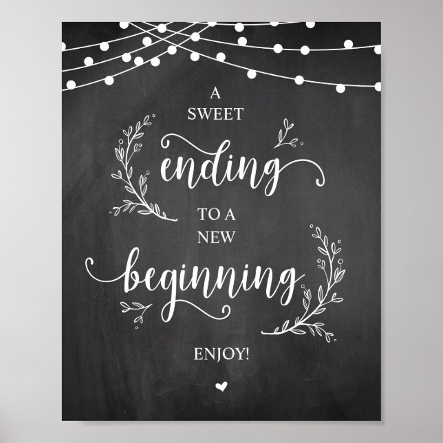 String Lights, Chalkboard, Wedding Party Dessert Poster (Front)