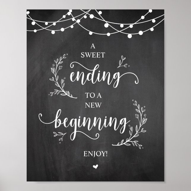 String Lights, Chalkboard, Wedding Party Dessert Poster (Front)