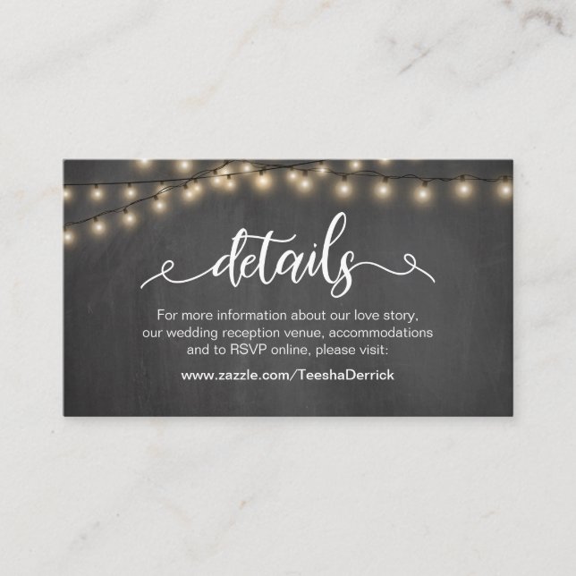 String lights, Chalkboard, white, Wedding Details Enclosure Card (Front)