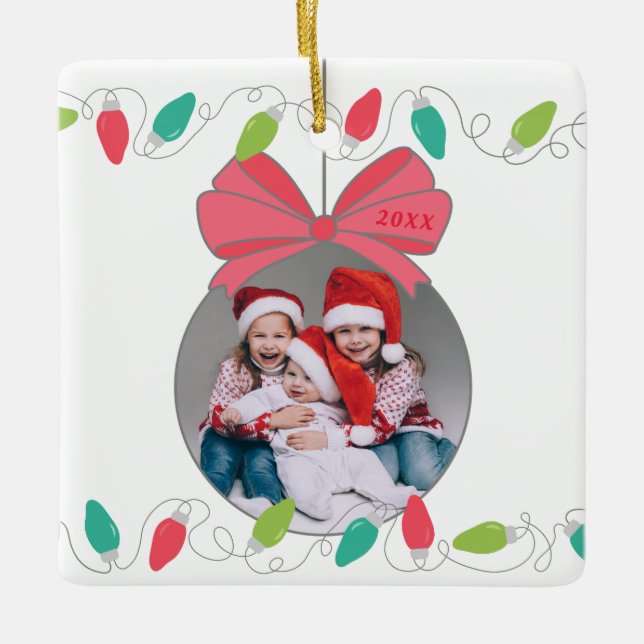 String Lights Christmas Photo Ornament (Front)