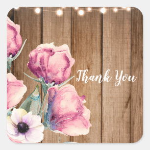 String Lights & Country Flowers Rustic Barn Wood Square Sticker