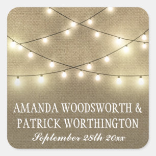 String Lights Country Rustic Burlap Wedding Favour Square Sticker