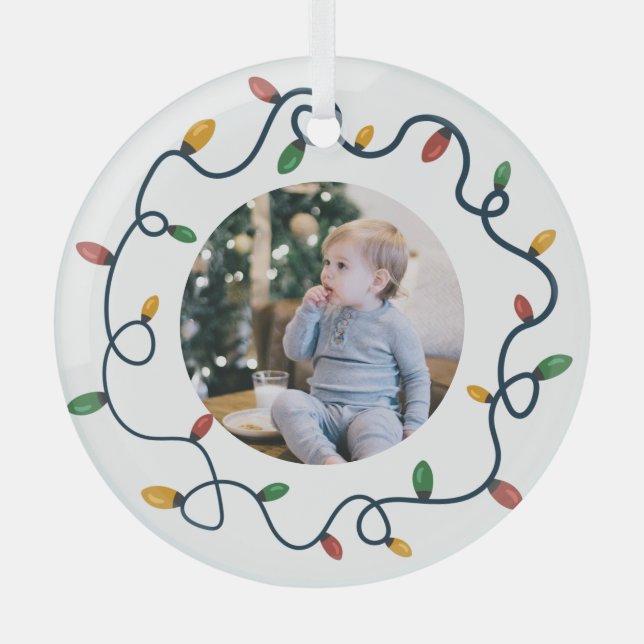 String Lights Custom Photo Baby 1st Christmas Glass Tree Decoration (Front)