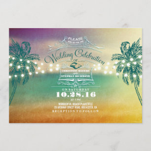 String lights cute beach wedding invitations