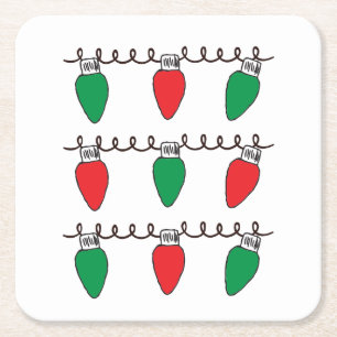 String Lights Drawing Christmas Light Bulb Drawing Square Paper Coaster