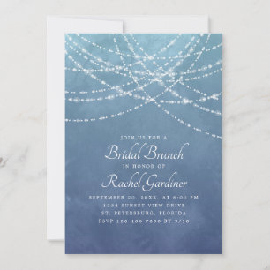 String Lights Dusty Blue Bridal Brunch Invitation