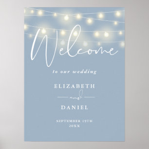 String Lights Dusty Blue Wedding Welcome Sign
