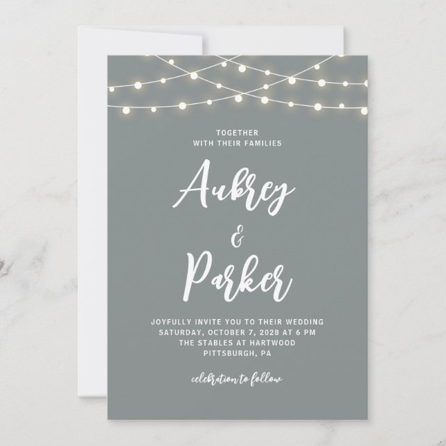 String Lights EDITABLE COLOR Wedding Invitation (Front)