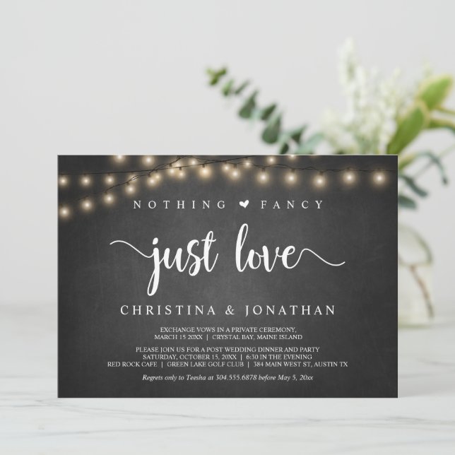 String Lights, Elopement, Nothing Fancy Just Love  Invitation (Standing Front)