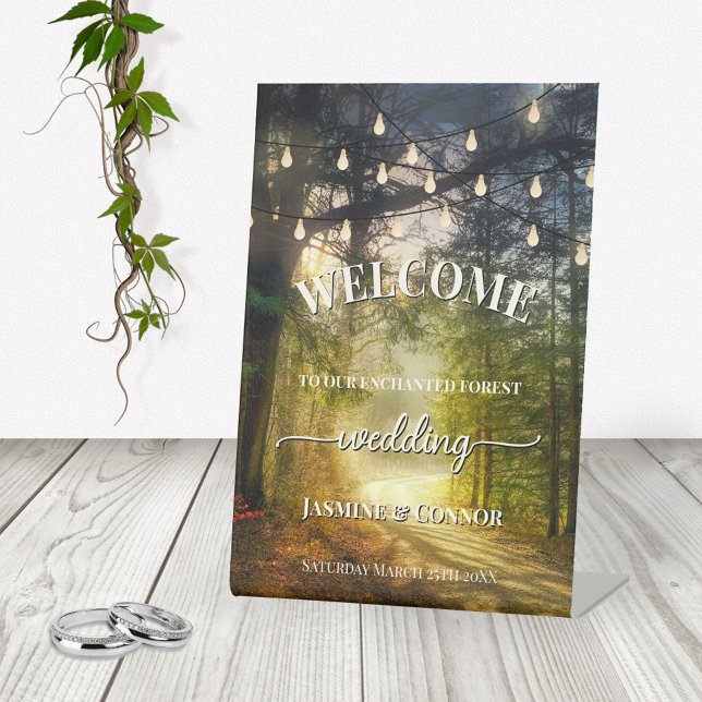 String Lights Enchanted Forest Wedding Welcome Pedestal Sign (Creator Uploaded)
