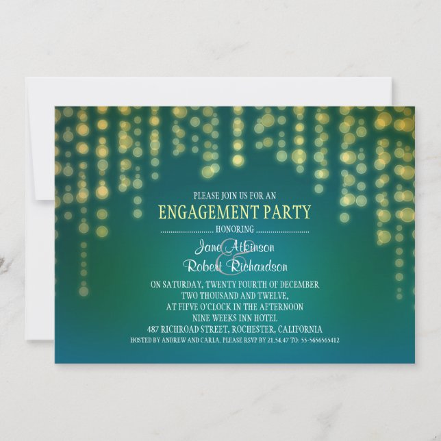 string lights engagement party invitations (Front)