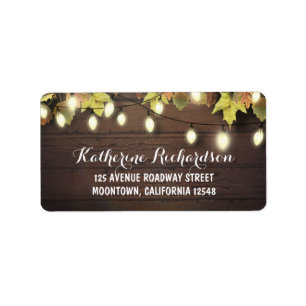 String lights & fall leaves rustic address labels