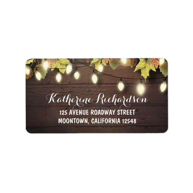 String lights & fall leaves rustic address labels (Front)