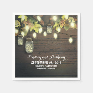 String lights fall mason jars rustic wedding napkin