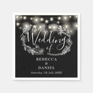 String Lights Floral Black And White Wedding Napkin