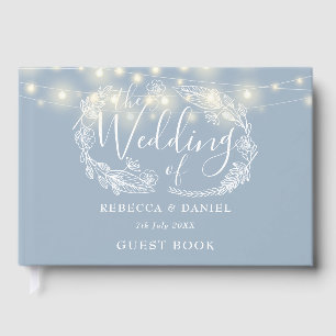 String Lights Floral Dusty Blue Wedding Guest Book