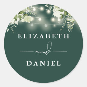 String Lights Floral Emerald Wedding Favour Classic Round Sticker
