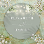 String Lights Floral Sage Green Wedding Favour Classic Round Sticker<br><div class="desc">Elegant sage green floral greenery string lights sticker personalised with your names. Designed by Thisisnotme©</div>