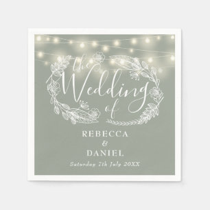 String Lights Floral Sage Green Wedding Napkin
