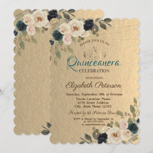 String Lights Flowers Kraft Quinceañera Invitation