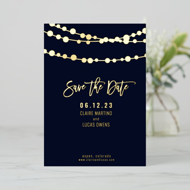 String Lights Foil Save the Date Foil Invitation (Standing Front)