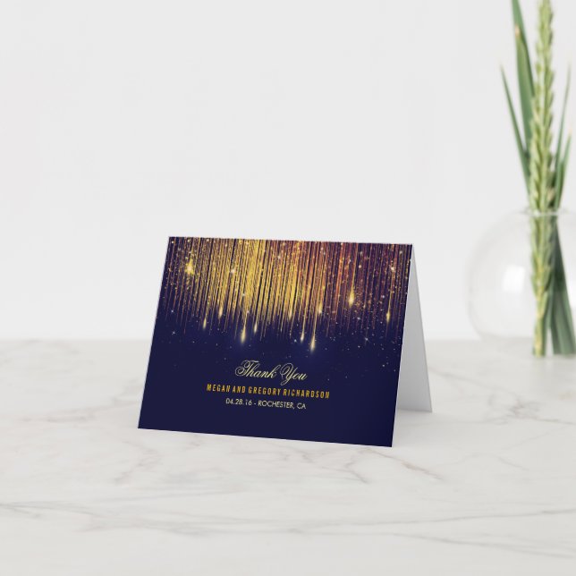 String Lights Gold and Navy Wedding Thank You (Front)