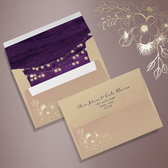 String Lights Gold and Purple Wedding Envelope (Creator Uploaded)