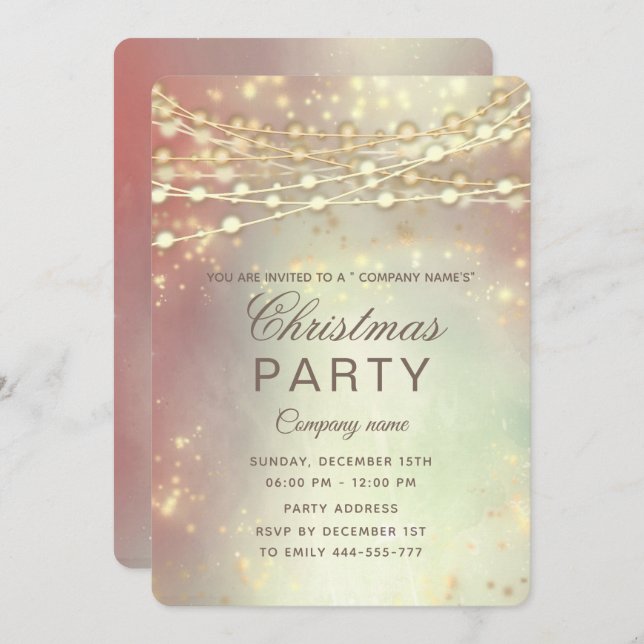 string lights gold corporate Christmas party blush Invitation (Front/Back)