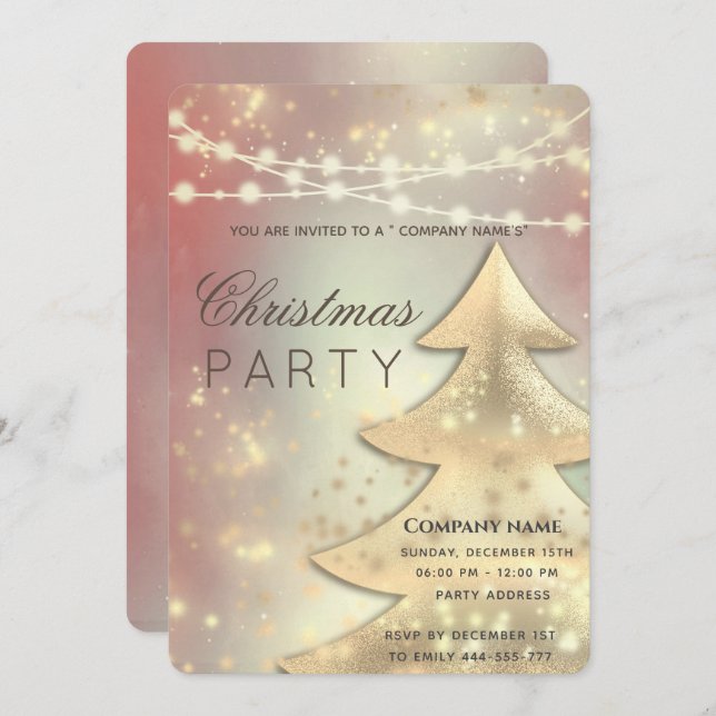 String lights gold corporate Christmas party blush Invitation (Front/Back)