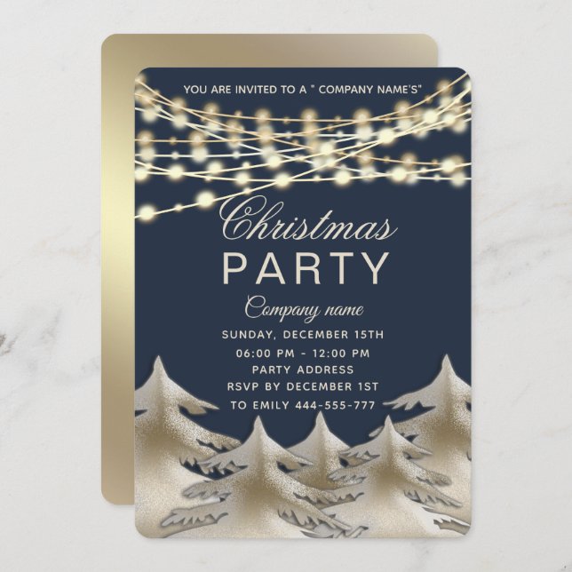 string lights  gold  corporate Christmas party  In Invitation (Front/Back)