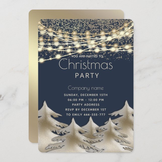 string lights  gold  corporate Christmas party   Invitation (Front/Back)