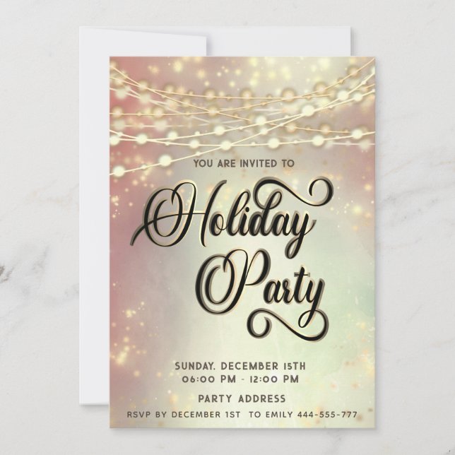 string lights gold corporate Holiday party blush Invitation (Front)
