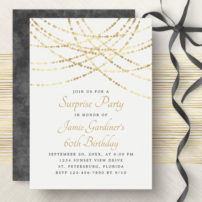 String Lights Gold Elegant Birthday Invitation (Creator Uploaded)