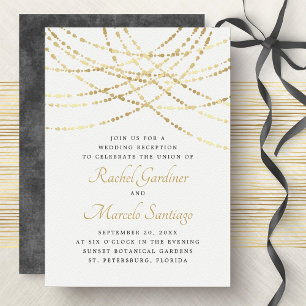 String Lights Gold Elegant Wedding Reception Invitation