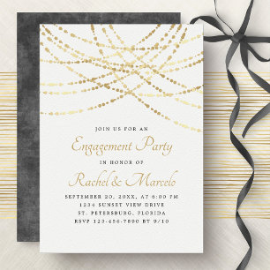 String Lights Gold Engagement Party Invitation