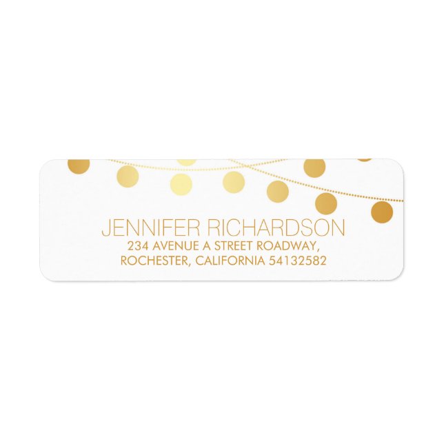String Lights Gold Foil Wedding Return Address Label (Front)
