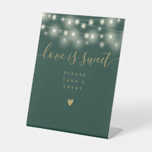 String Lights Green And Gold Love Is Sweet Favor Pedestal Sign