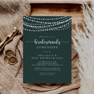 String Lights Green Bridesmaids Luncheon Shower Invitation