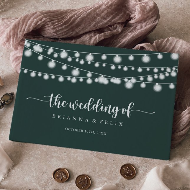 String Lights Green Calligraphy Wedding  Guest Book (Creator Uploaded)