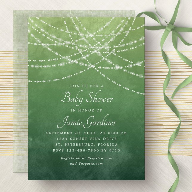String Lights Green Gender Neutral Baby Shower Invitation (Creator Uploaded)