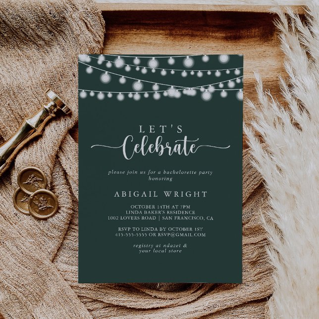 String Lights Green Let's Celebrate Party   Invitation (Creator Uploaded)