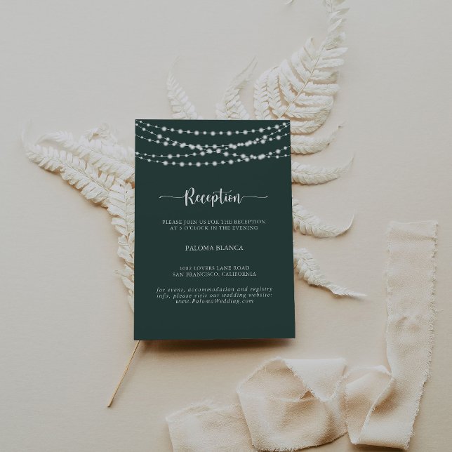 String Lights Green Wedding Reception   Enclosure Card (Creator Uploaded)
